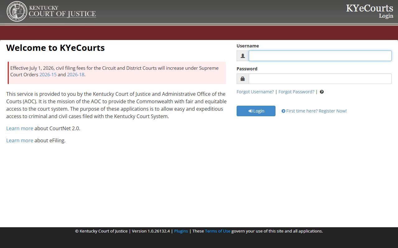 Hart County court records CourtNet login page
