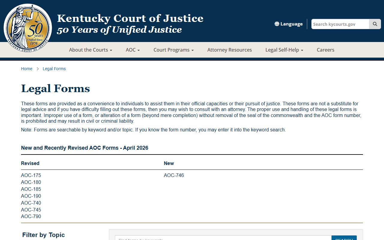 Hart County court records Kentucky Court of Justice legal forms page