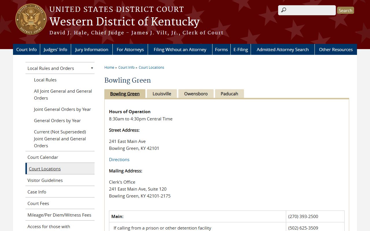 Western District of Kentucky Bowling Green federal courthouse page
