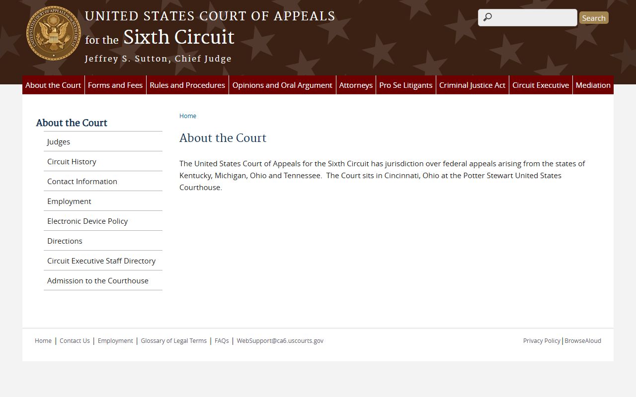 U.S. Court of Appeals for the Sixth Circuit about court page