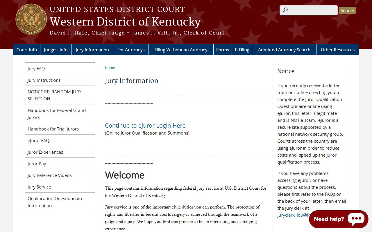 Western District of Kentucky jury information page