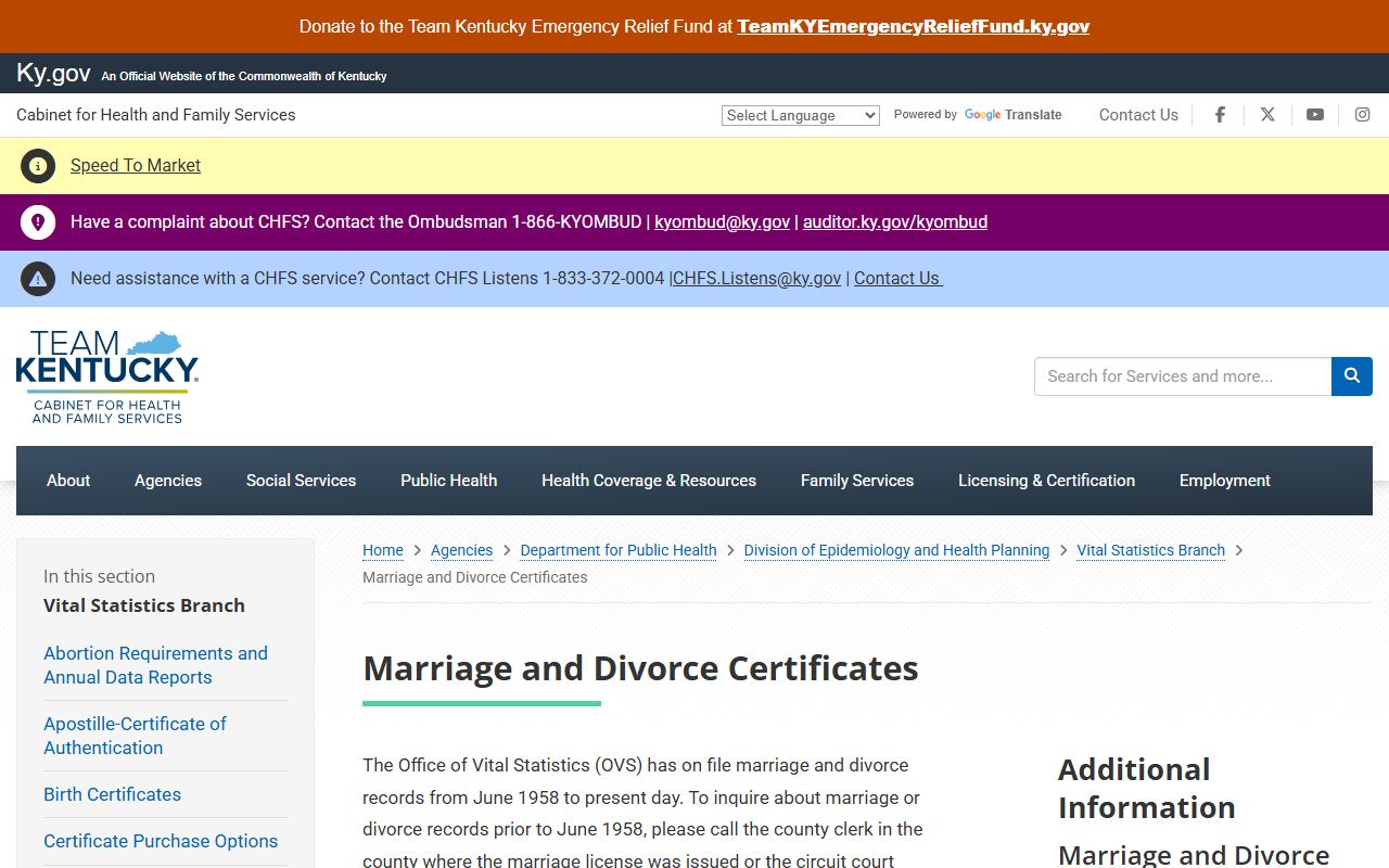 Hart County marriage and divorce records Kentucky Office of Vital Statistics marriage divorce source