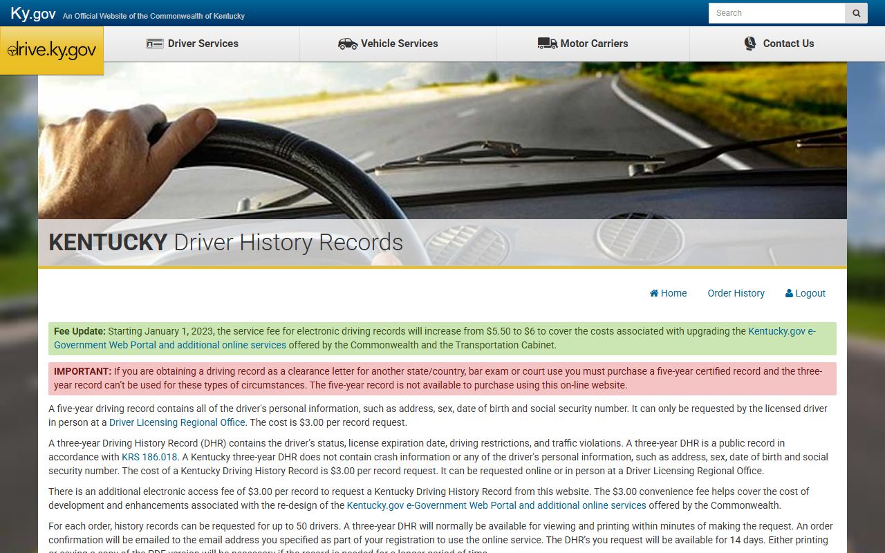 Hart County traffic court records Kentucky online driver history portal source