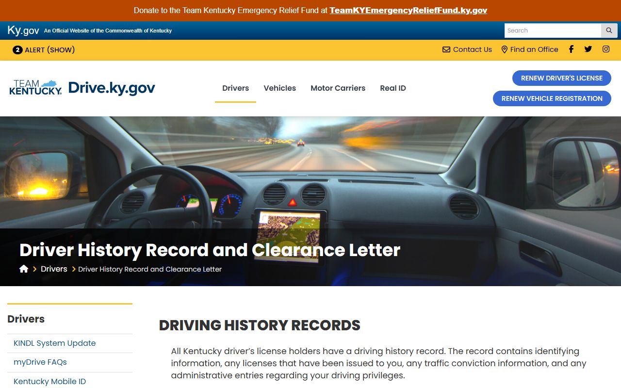 Hart County traffic court records Kentucky Transportation Cabinet driver history source